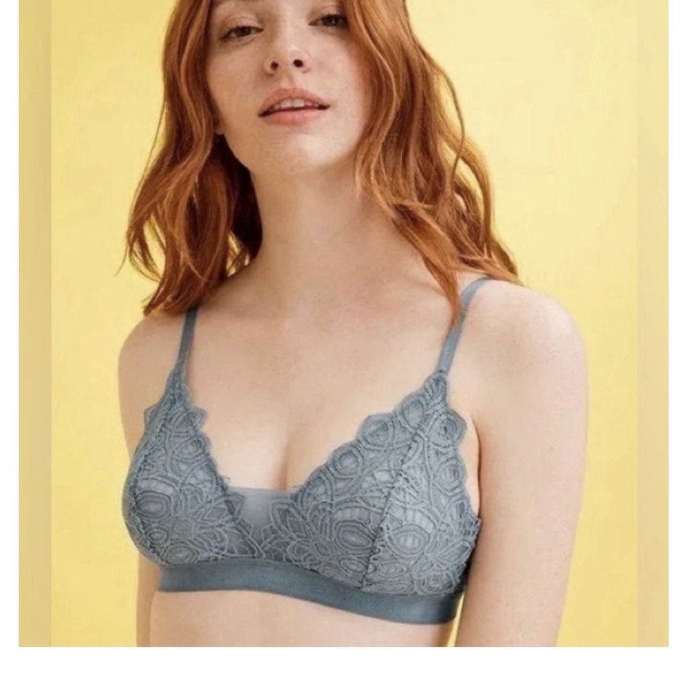 Third Love Women boho Lace Triangle Bralette in Grey Mist Size Large Lightweight